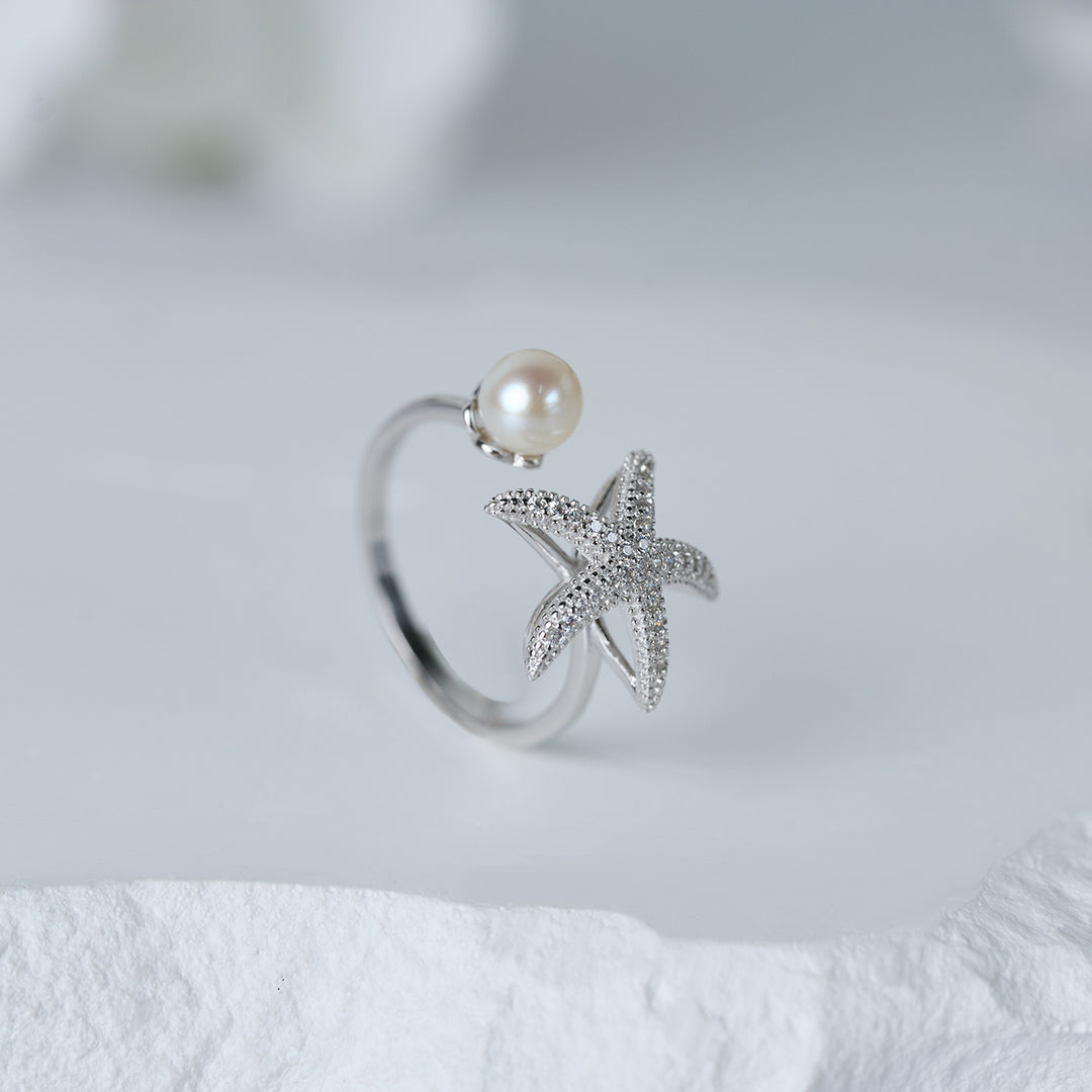 Bague en Perle d'Eau Douce de Haute Qualité WR00322 | ÉTOILE DE MER