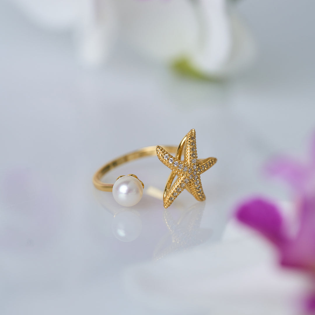 Anillo de Perla de Agua Dulce de Alta Calidad WR00323 | ESTRELLA DE MAR