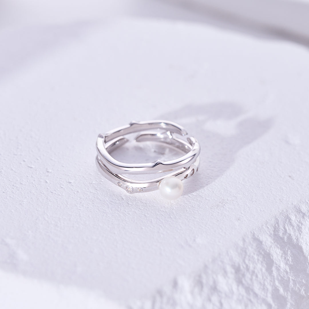 Top Grade Freshwater Pearl Duo Ring WR00329 | ROSE - PEARLY LUSTRE