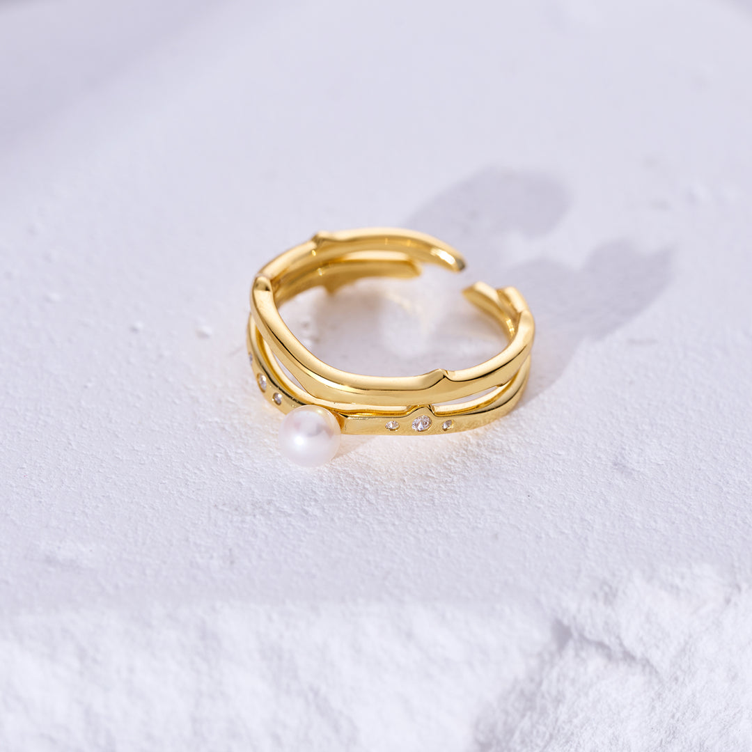 Top Grade Freshwater Pearl Duo Ring WR00330 | ROSE
