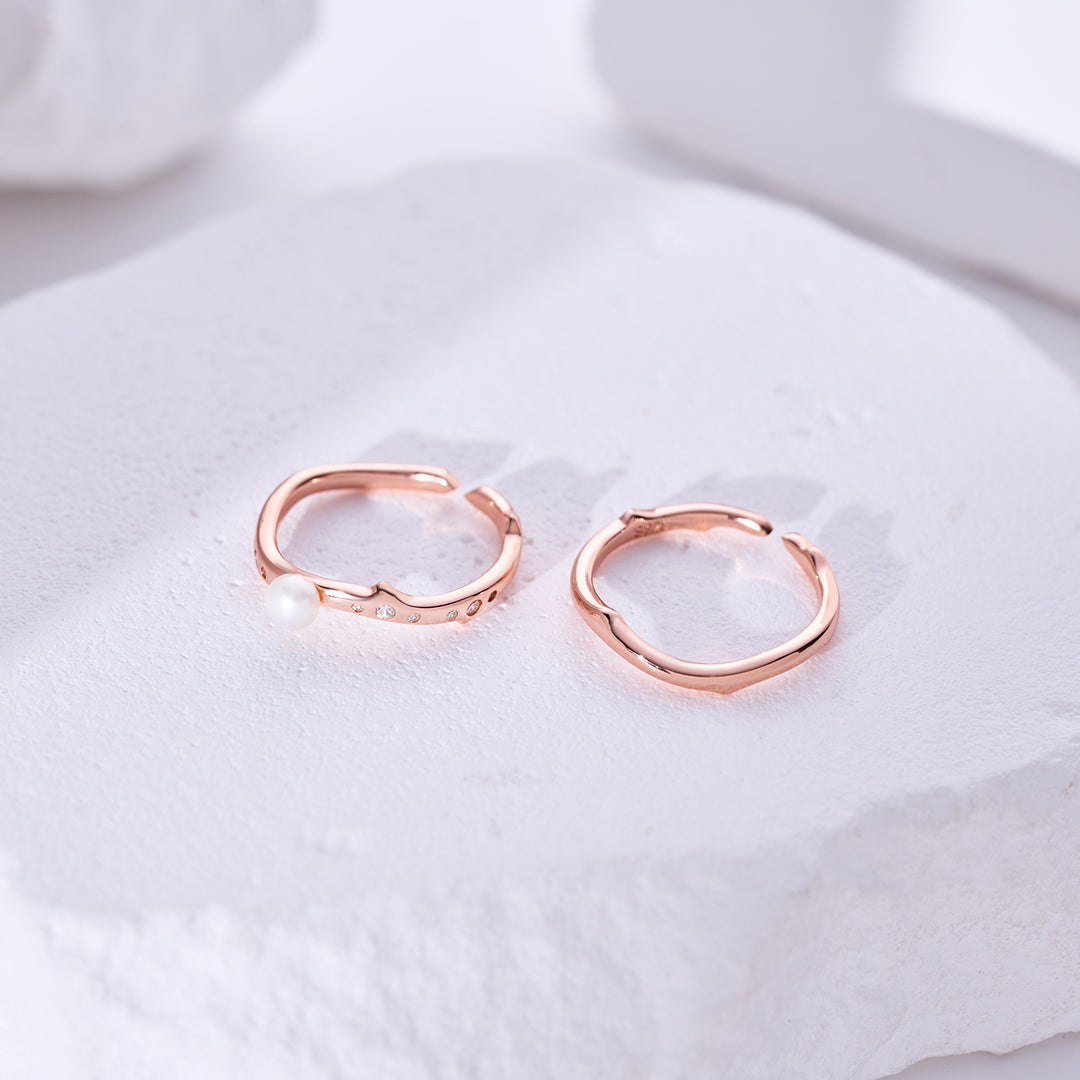 Top Grade Freshwater Pearl Duo Ring WR00363 | ROSE - PEARLY LUSTRE
