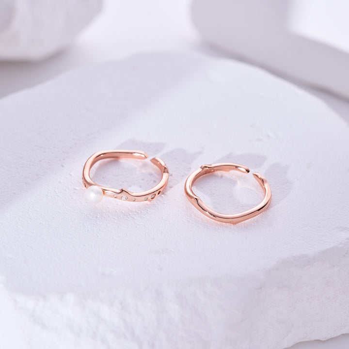Top Grade Freshwater Pearl Duo Ring WR00363 | ROSE - PEARLY LUSTRE