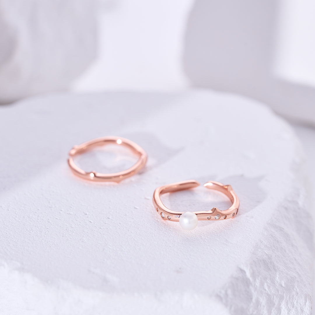 Top Grade Freshwater Pearl Duo Ring WR00363 | ROSE - PEARLY LUSTRE