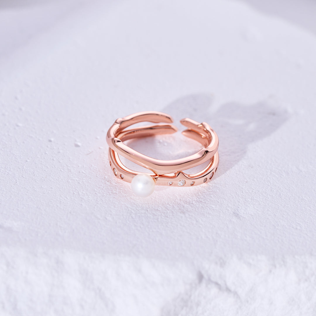 Top Grade Freshwater Pearl Duo Ring WR00363 | ROSE - PEARLY LUSTRE