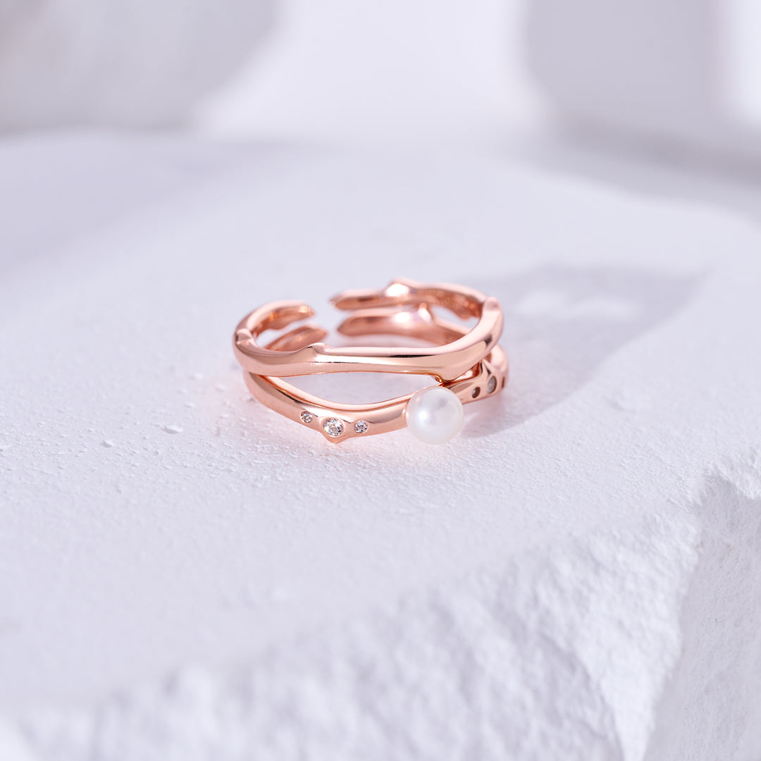 Top Grade Freshwater Pearl Duo Ring WR00363 | ROSE - PEARLY LUSTRE