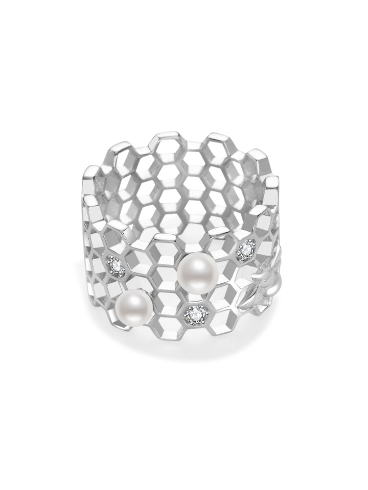 Bague en perle d'eau douce de qualité supérieure WR00368 | BEE-LIEVE