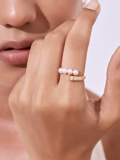 Bague en perle d'eau douce de qualité supérieure WR00403 | WATERFALL
