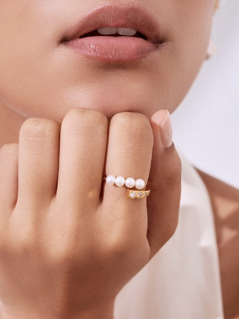 Bague en perle d'eau douce de qualité supérieure WR00403 | WATERFALL