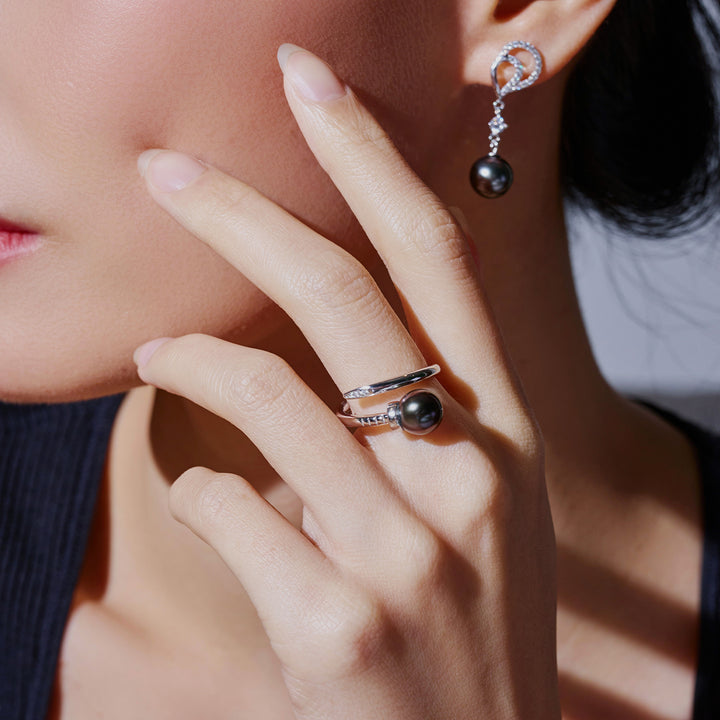 Anello con Perla Tahitiana di Prima Qualità per Acqua Salata WR00436