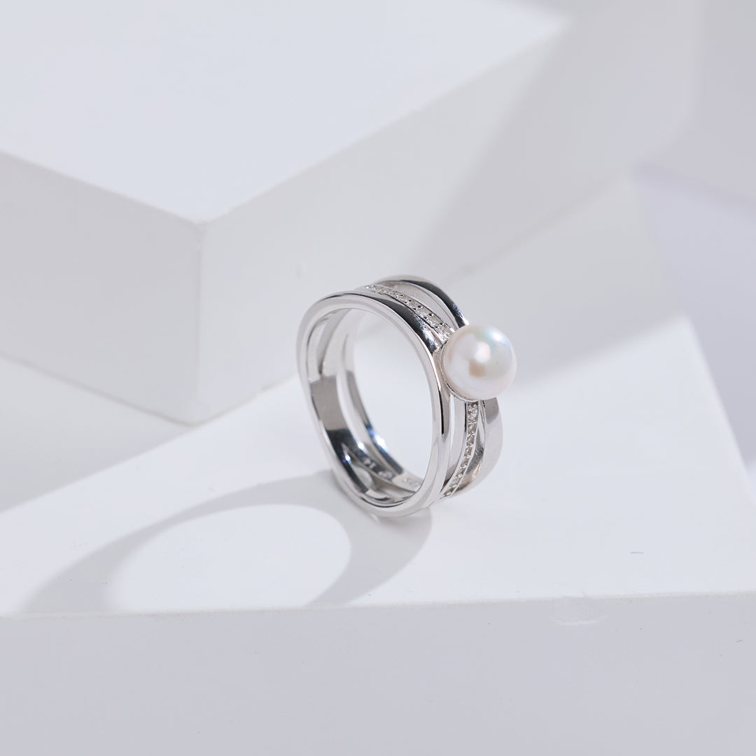 Anello con Perla d'Acqua Dolce di Massima Qualità WR00438 | MARINA BAY