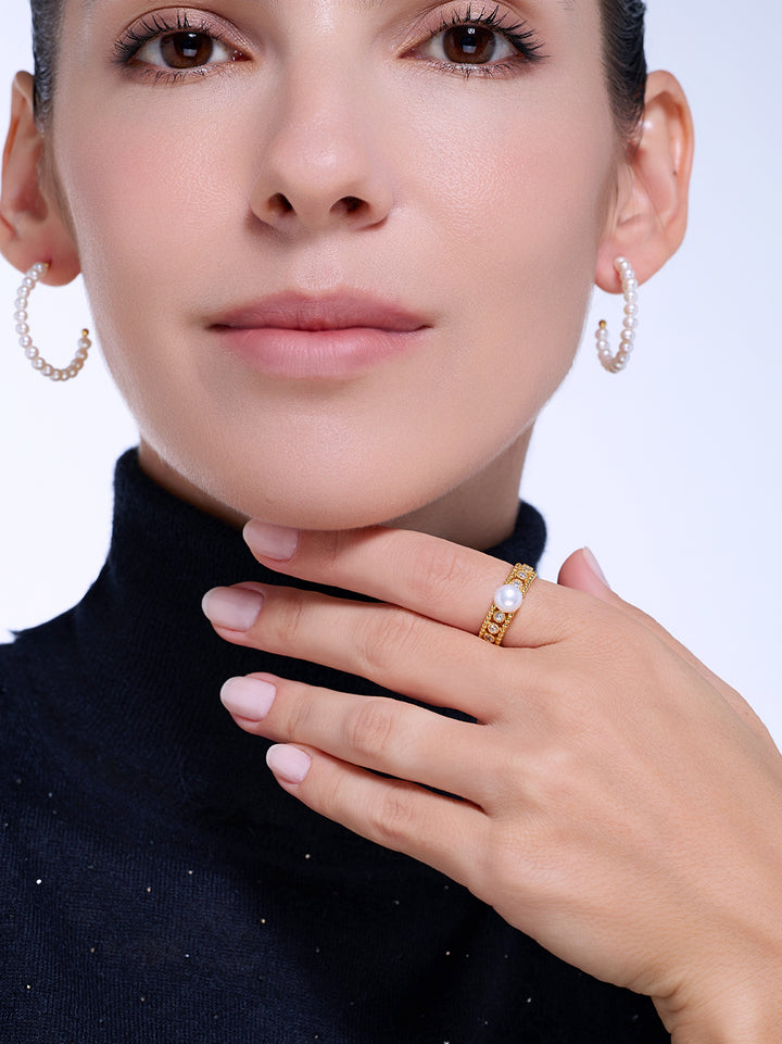 Anillo de perla de agua dulce de máxima calidad WR00479 | BURBUJA