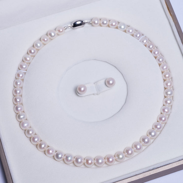 Top Grade Pearl Necklace + Earrings Set WS00090 - PEARLY LUSTRE