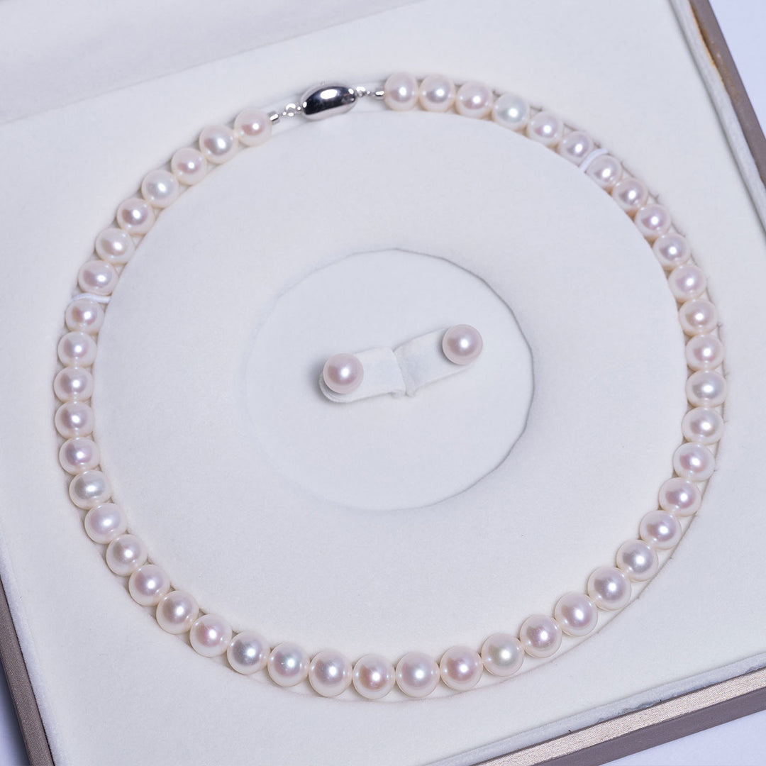 Elegant Freshwater Pearl Necklace + Earrings Set WS00091 - PEARLY LUSTRE