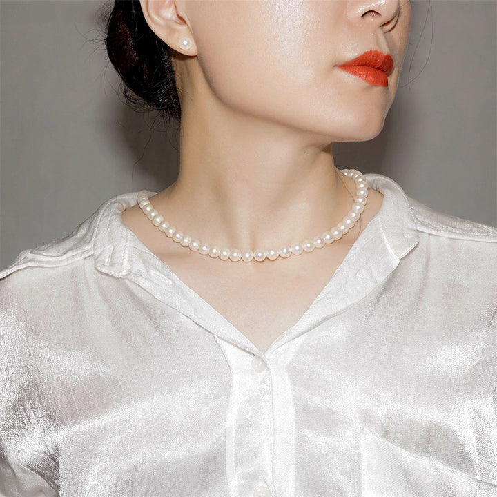 Top Grading Pearl Necklace + Earrings Set WS00090 - PEARLY LUSTRE
