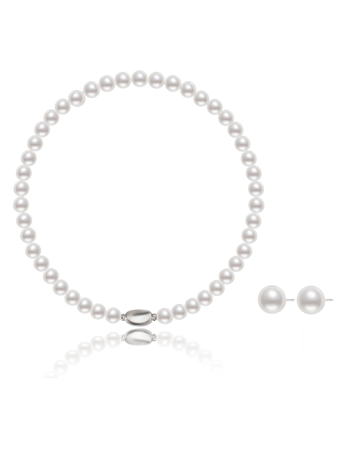Set Kalung Mutiara Air Tawar yang Anggun + Anting-Anting WS00091