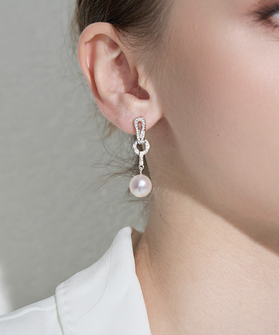 White pearl clearance dangle earrings