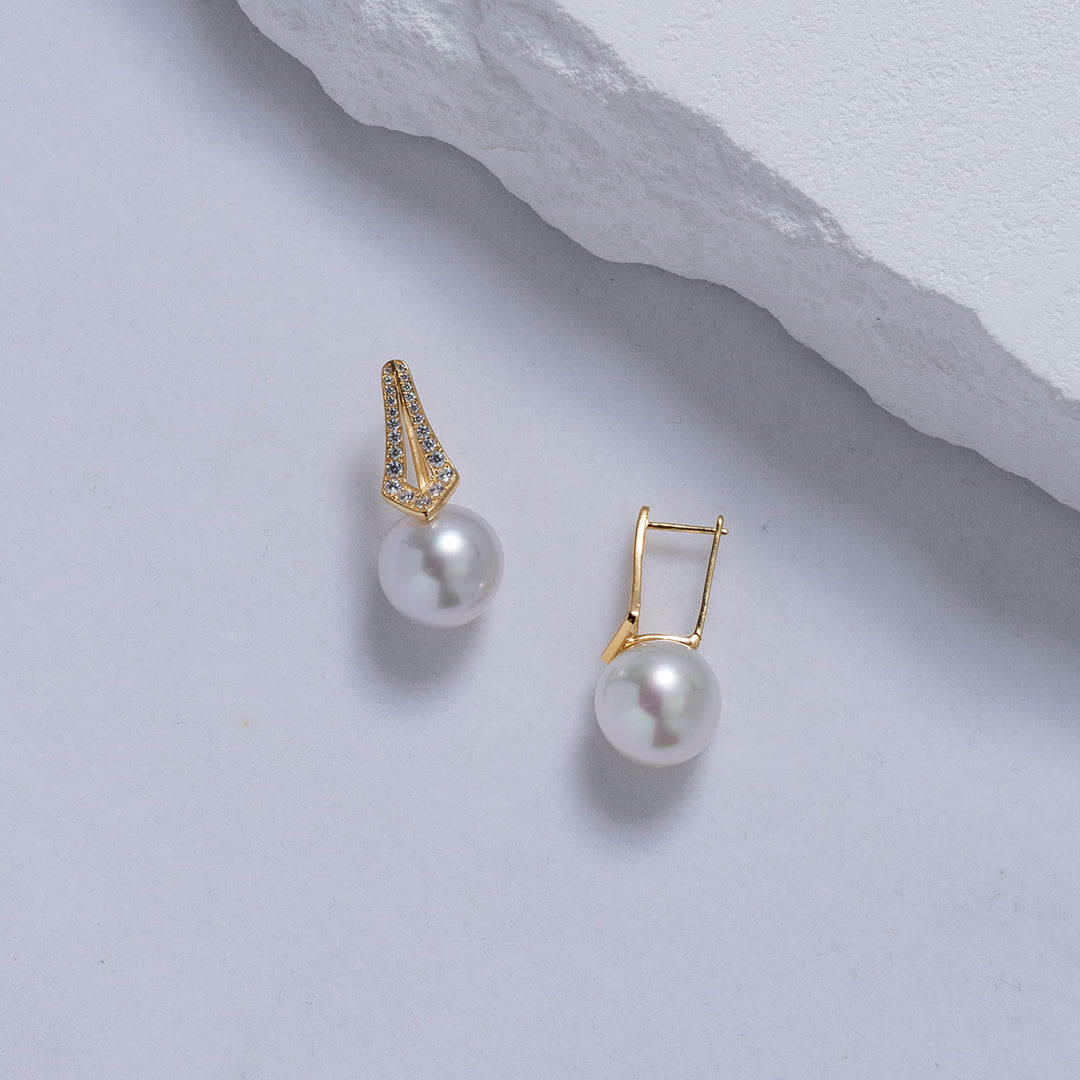 18k Solid Gold South Sea White Pearl Earrings KE00098 - PEARLY LUSTRE