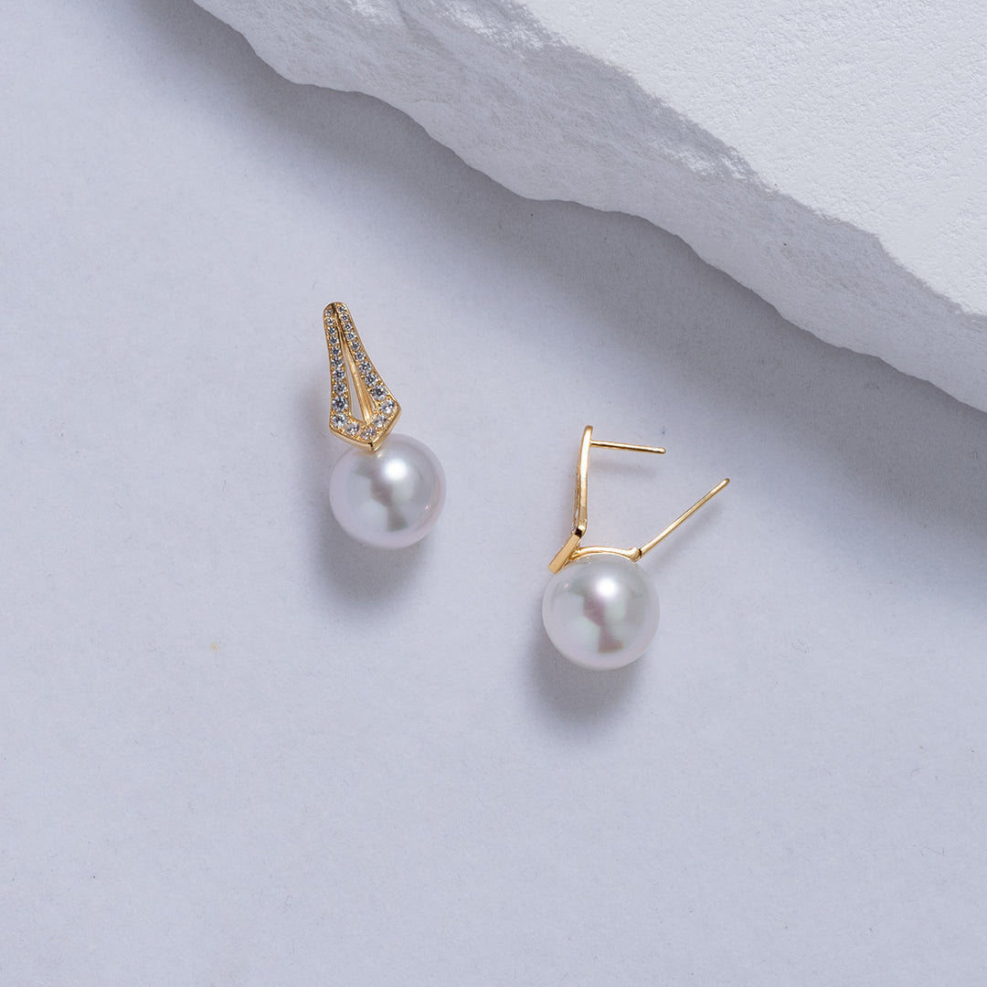 18k Solid Gold South Sea White Pearl Earrings KE00098 - PEARLY LUSTRE