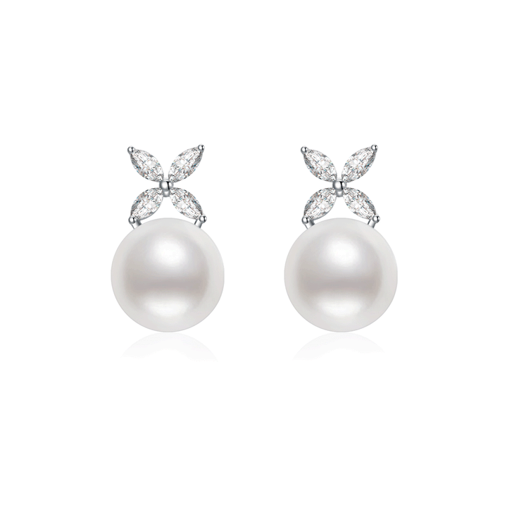 18K Diamond Akoya Pearl Earrings KE00114 | EVERLEAF - PEARLY LUSTRE