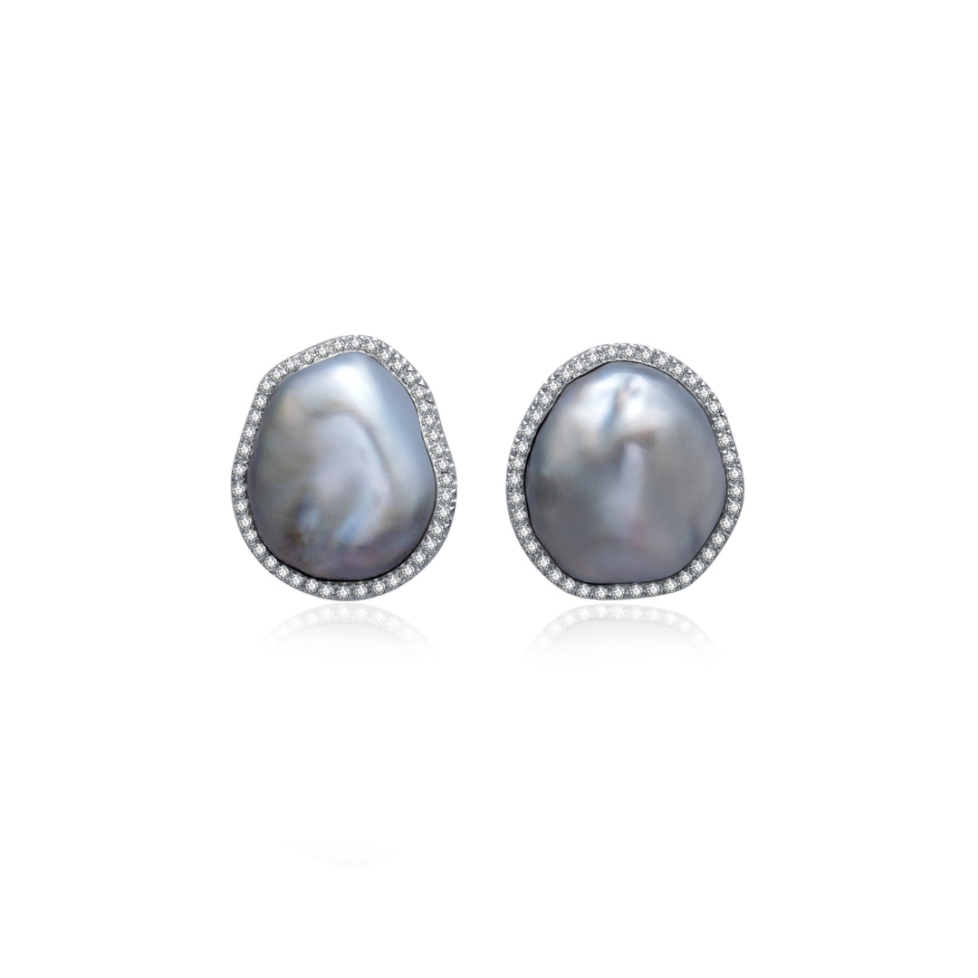 18K Diamond Tahitian Keshi Pearl Earrings KE00117 - PEARLY LUSTRE