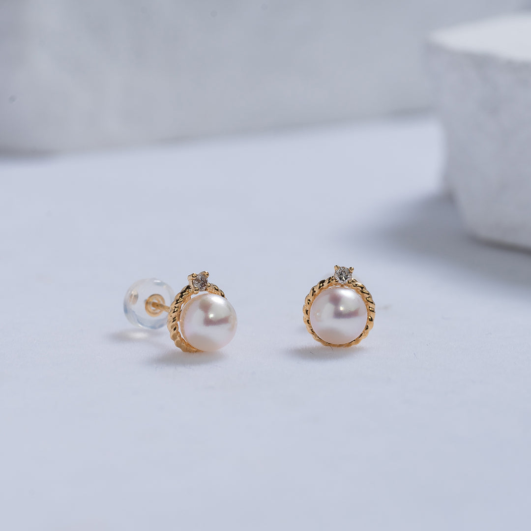 18K Solid Gold Diamond Akoya Hanadama Pearl Earrings KE00118 - PEARLY LUSTRE