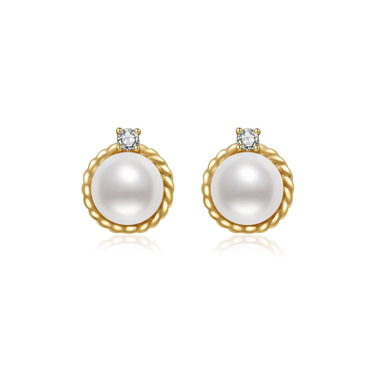 18K Solid Gold Diamond Akoya Hanadama Pearl Earrings KE00118 - PEARLY LUSTRE