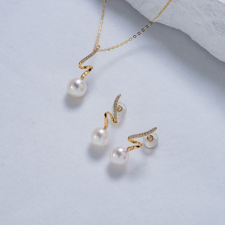 18K Solid Gold Diamond Akoya Hanadama Pearl Earrings KE00113 - PEARLY LUSTRE