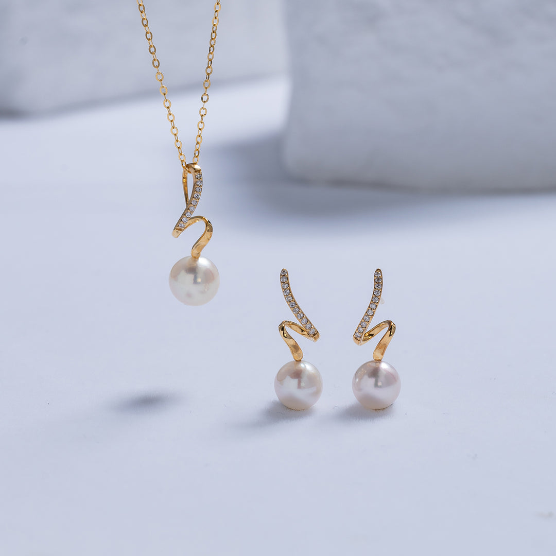 18K Solid Gold Diamond Akoya Hanadama Pearl Earrings KE00113 - PEARLY LUSTRE