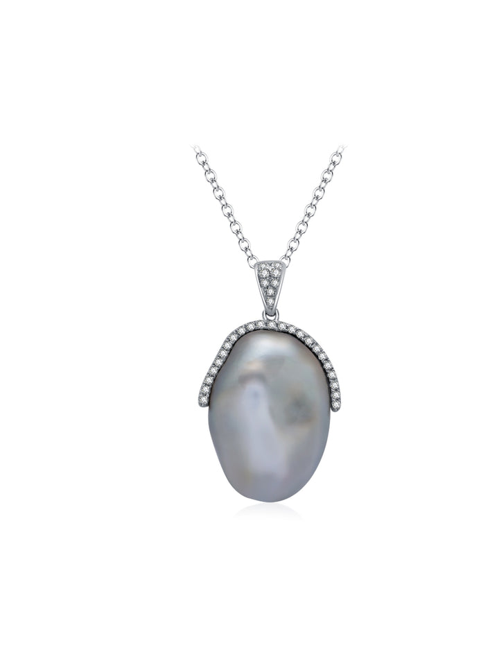 18k 솔리드 골드 다이아몬드 타히티 케시 진주 목걸이 KN00143
