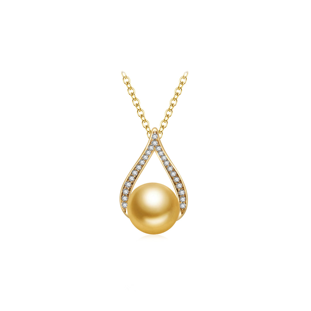 18K Solid Gold South Sea Golden Pearl Necklace KN00191 - PEARLY LUSTRE