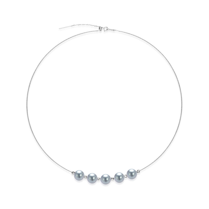 18k Solid Gold Silver Blue Akoya Pearl Necklace KN00310