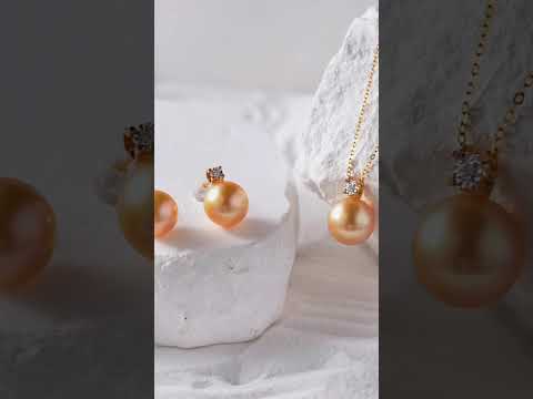 Pendiente de perla dorada del mar del sur con diamante de oro de 18K KE00278