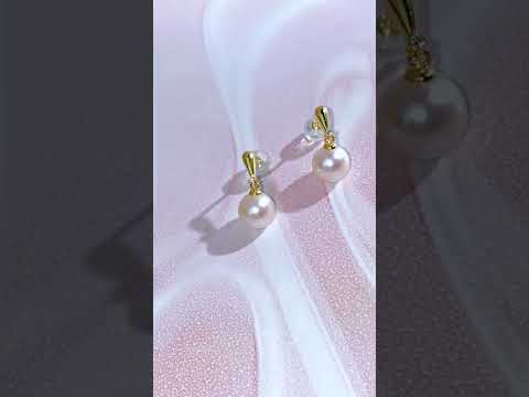 Boucles d'oreilles en or massif 18 carats avec diamants et perles d'eau douce KE00115