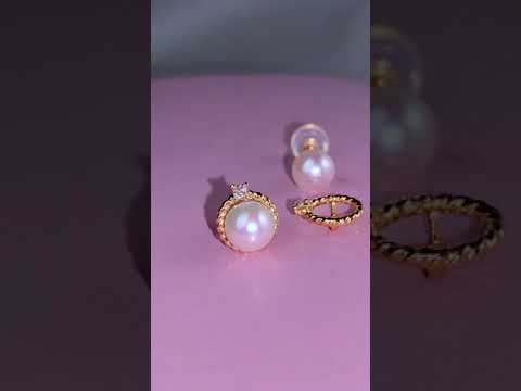 18K Solid Gold Diamond Akoya Hanadama Pearl Earrings KE00118