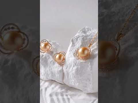 Pendiente de perla dorada del mar del sur de oro macizo 18K KE00275