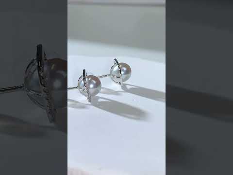 Boucles d'Oreilles Perle Akoya Bleu Argent Diamant Or 18K KE00126