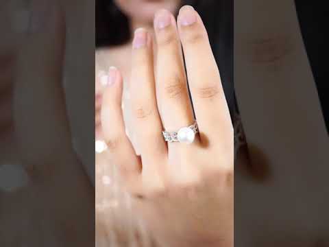Elegante anillo de perlas de agua dulce con diamantes en oro macizo de 18 quilates KR00047