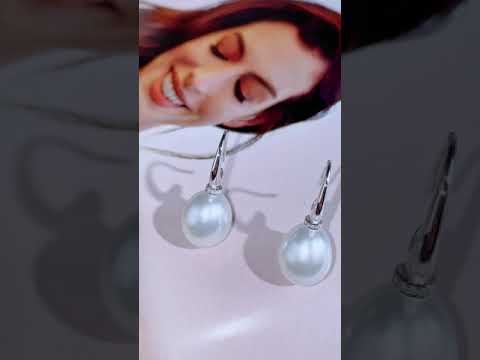 18k Solid Gold Diamond South Sea White Pearl Earrings KE00103