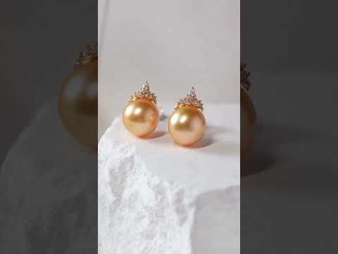 Pendiente de perla dorada del mar del sur de oro macizo 18K KE00276
