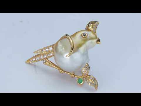 Broche y colgante de perlas barrocas del Mar del Sur con diamantes de oro macizo de 18 quilates DR00030