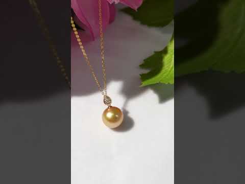 18K Solid Gold South Sea Golden Pearl Necklace KN00251