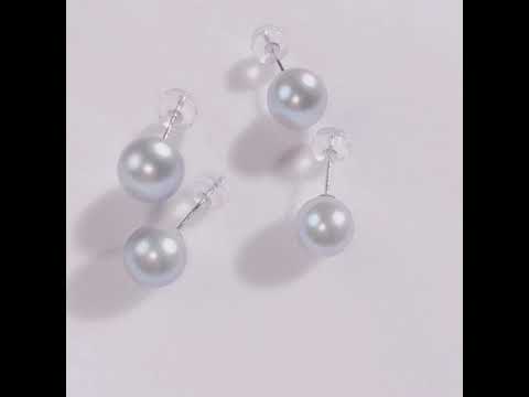 Pendientes de perlas Akoya azules de plata de grado superior de oro de 18 quilates KE00021