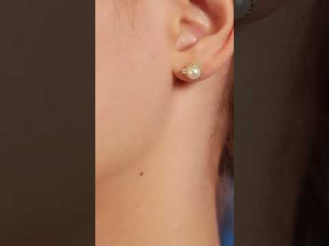 18K ソリッド ゴールド ダイヤモンド アコヤ花珠パール イヤリング KE00118