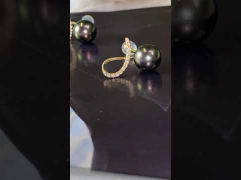 18K Gold Diamond Tahitian Pearl Earrings KE00133