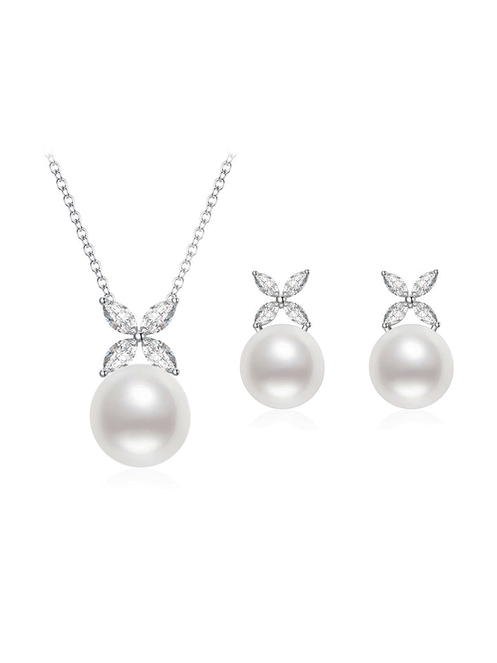 Ensemble collier et boucles d'oreilles en perles d'eau douce de qualité supérieure, WS00111 | FEUILLES CONTINUES