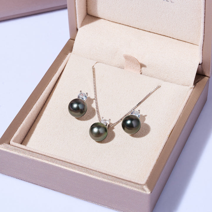 塔希提珍珠项链和耳环套装 WS00131