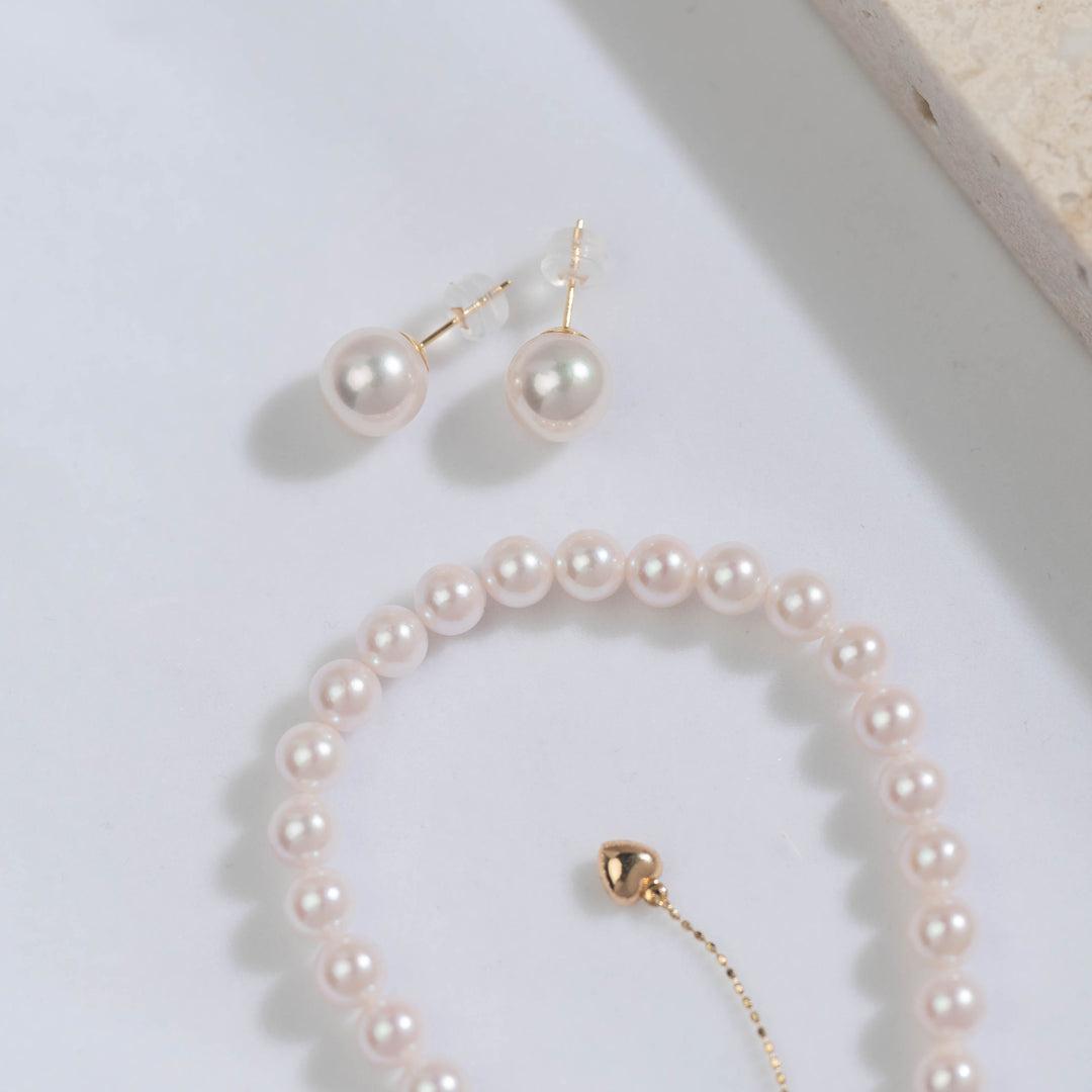 Elegant 18K Gold Top Grade Akoya HANADAMA Pearl Stud Earrings KE00017 - PEARLY LUSTRE