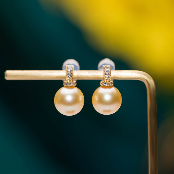 18k South Sea Golden Pearl Earrings KE00007 - PEARLY LUSTRE