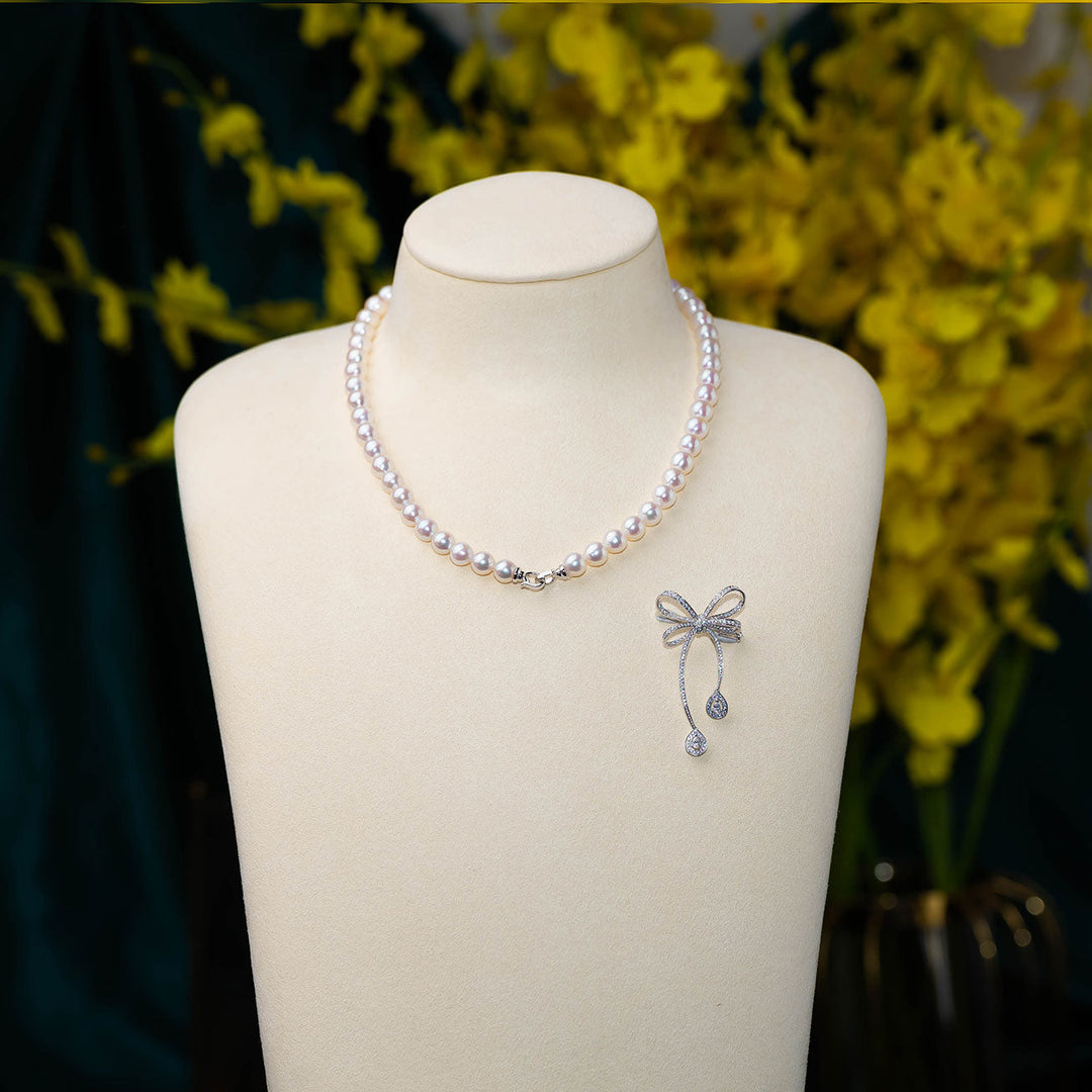 18K Gold Freshwater Pearl Necklace & Brooch KN00019 - PEARLY LUSTRE