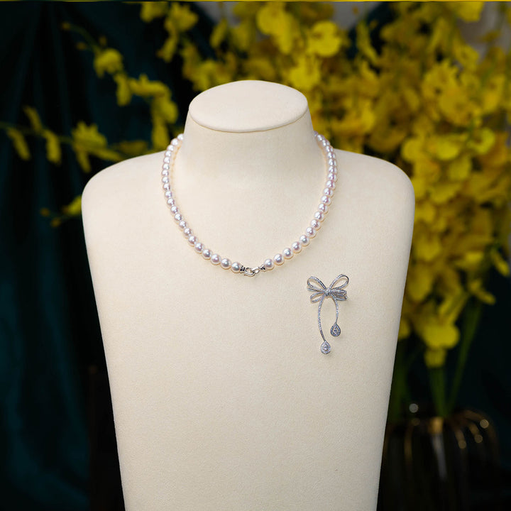 18K Gold Freshwater Pearl Necklace & Brooch KN00019 - PEARLY LUSTRE